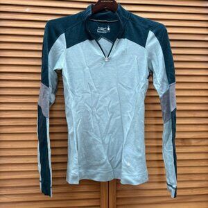 Smartwool Navy and Light Gray Quarter-Zip  base layer Pullover size small
